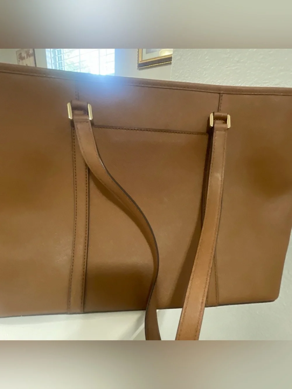 Michael Kors Camel Brown Saffiano Leather Tote with MK Charm